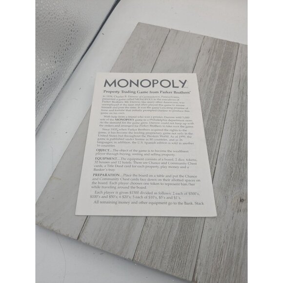 Vintage 1999 Monopoly Edition Game Replacement Board Instructions - Picture 8 of 10